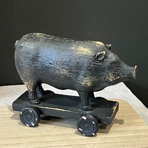 Wooden Pig Piggy On Wheels Shelf Countertop Display Decor Accessories Kitchen